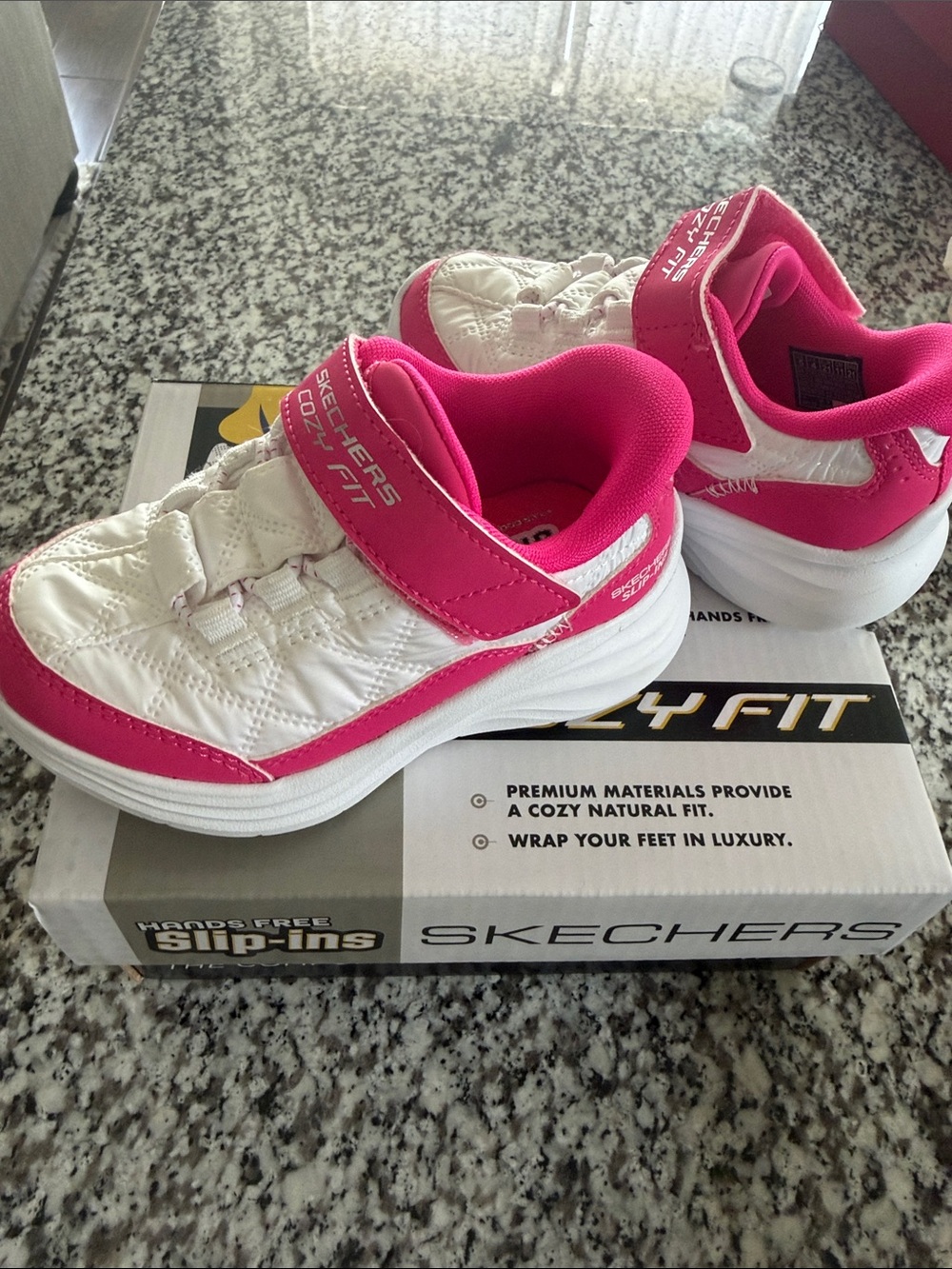 Skechers Kids White and Bright Pink Slip-On Sneakers